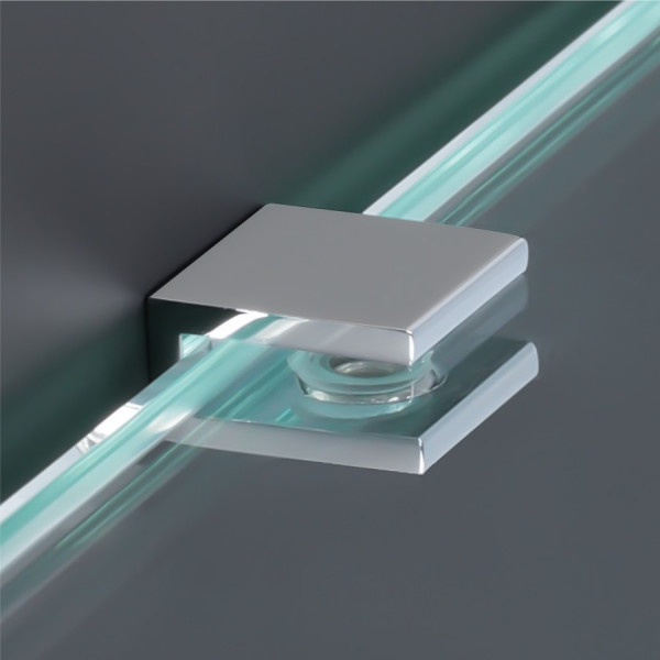 Glasbodenhalter | Regal-Halter | Messing chrom | 15x15 mm | PS 4-10 mm