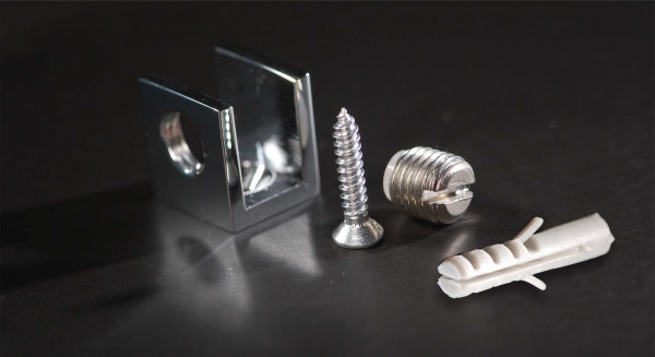 Glasbodenhalter | Regal-Halter | Messing chrom | 15x15 mm | PS 4-10 mm 